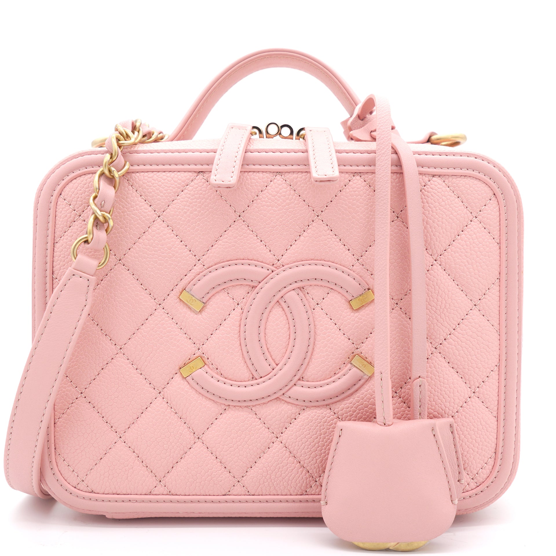 Chanel Pink Medium Caviar Quilted Stripe Vanity Case For Sale at 1stDibs