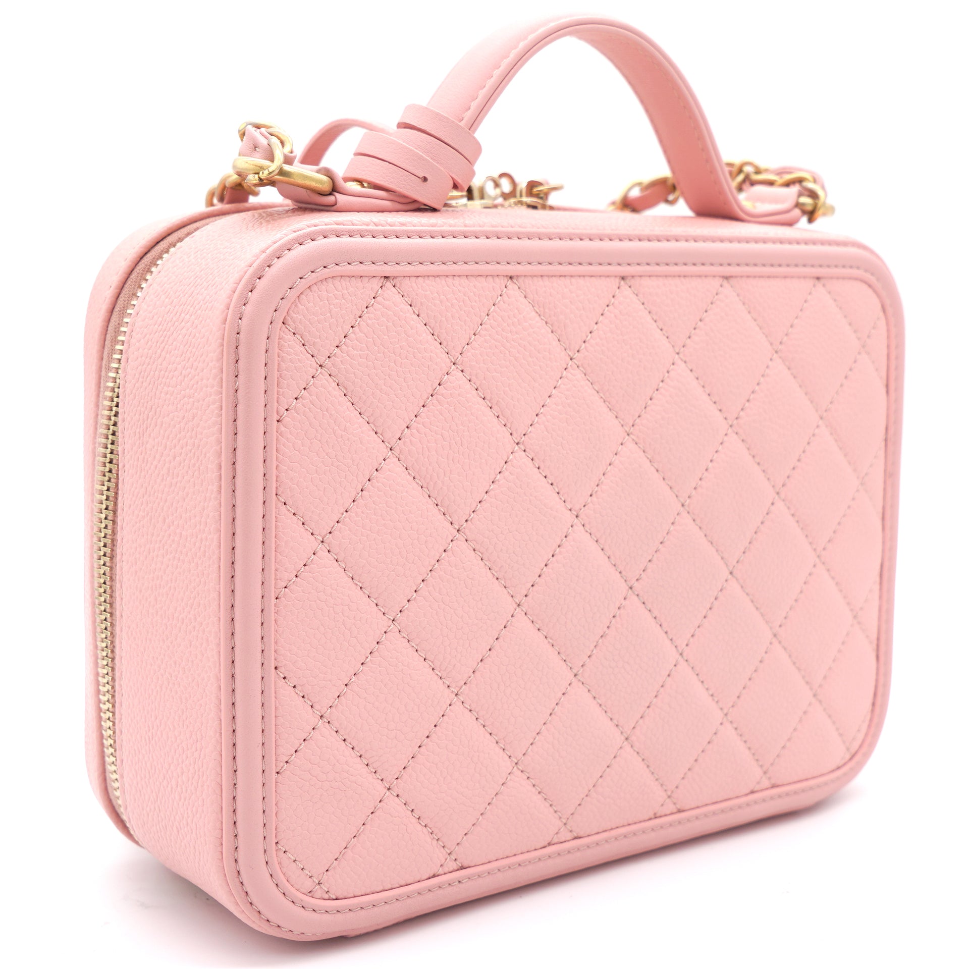 22P Pink Large Caviar Quilted Rectangle Vanity Case wLGHW  CC Detail  Chain  HAUTE CLASSICS INC