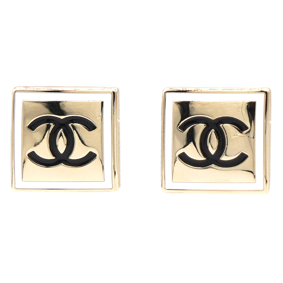 chanel white gold cc logo earrings