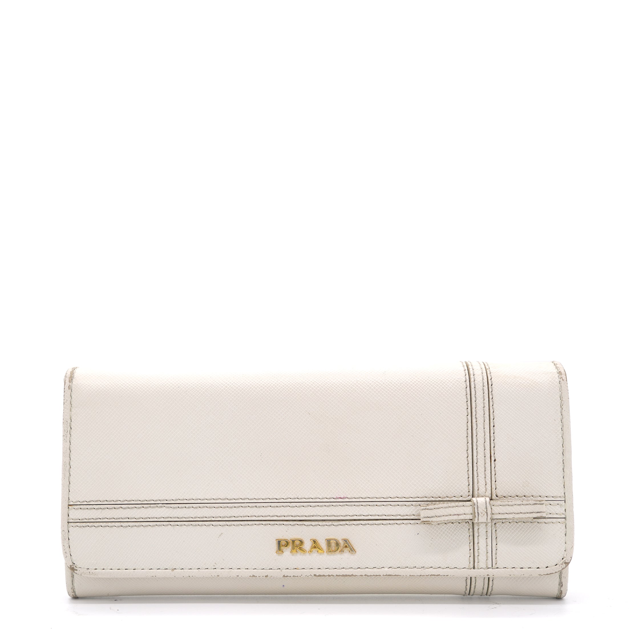 image of White Saffiano Lux Leather Bow Flap Continental Wallet