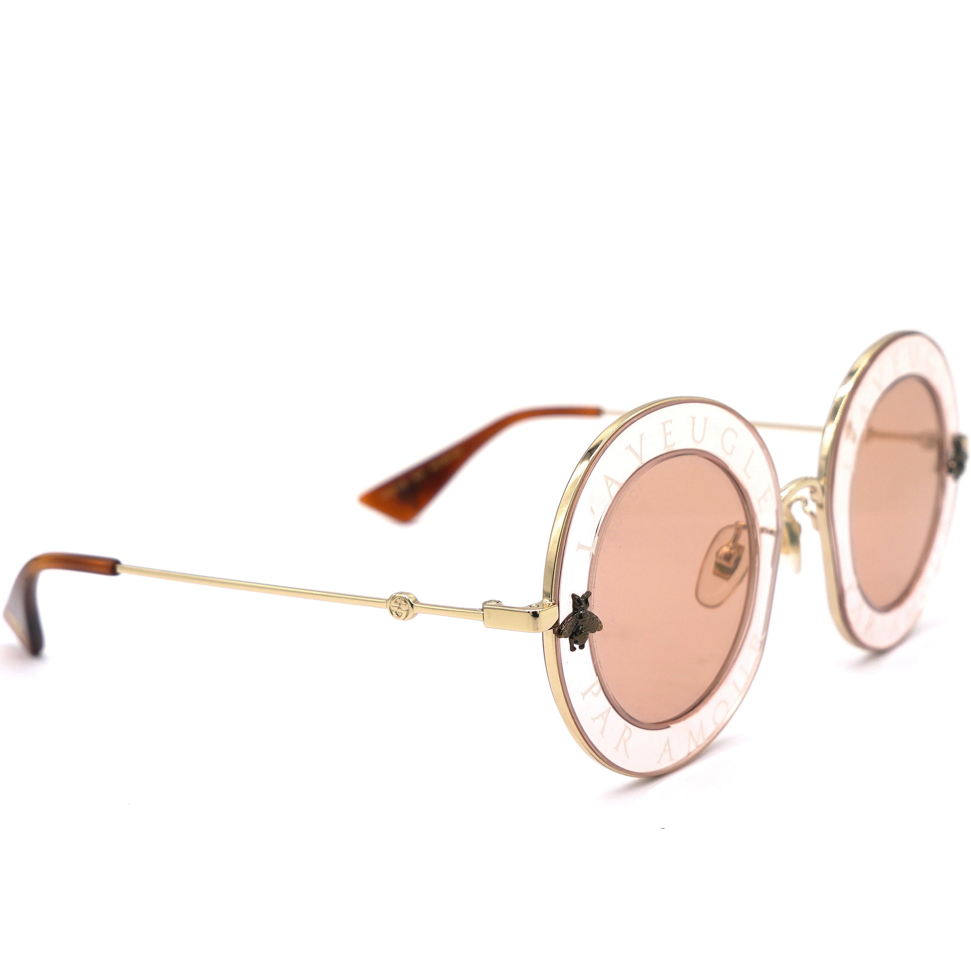 Gucci L'Aveugle Par Amour Pink Resin GG0113/S Round Sunglasses – STYLISHTOP