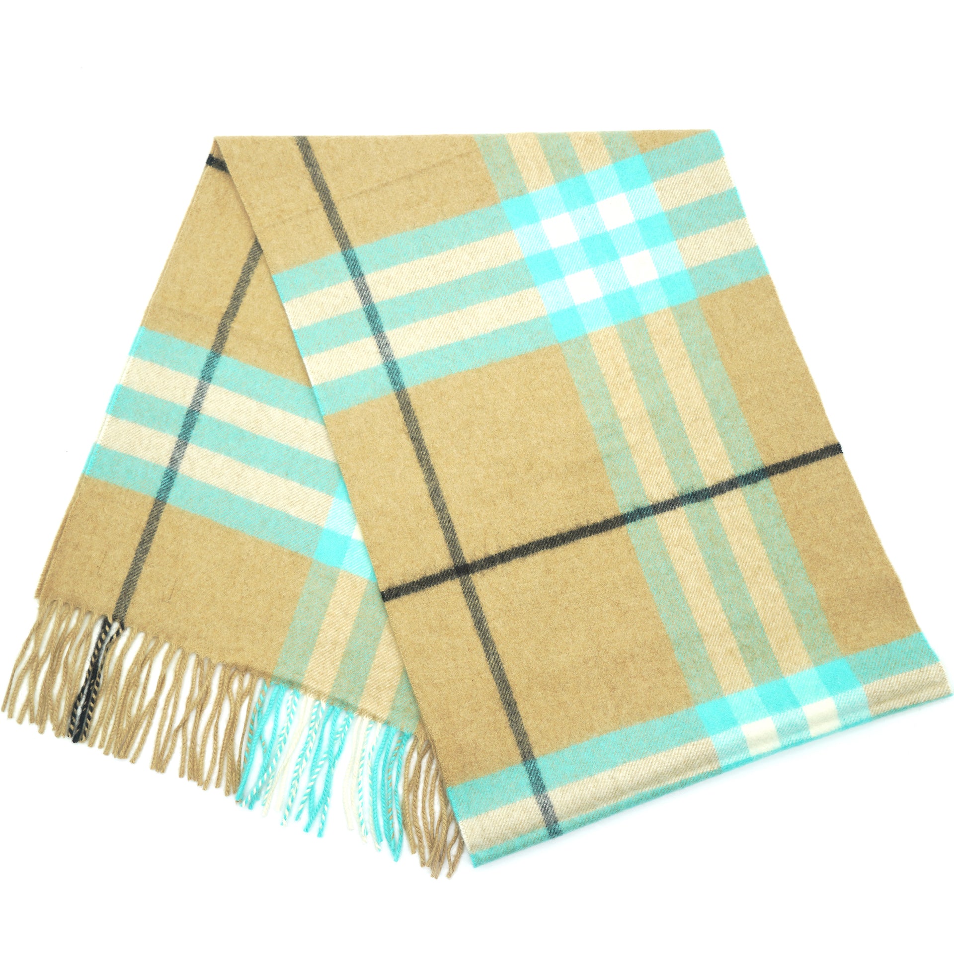 Burberry The Classic Check Cashmere Scarf Mid Camel/Turquoise – STYLISHTOP