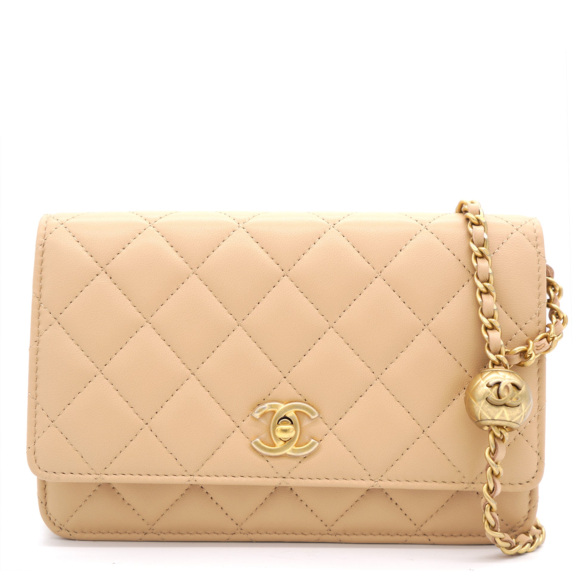 Chanel 23C Quilted Pearl Crush Wallet On Chain Grey Lambskin   ＬＯＶＥＬＯＴＳＬＵＸＵＲＹ