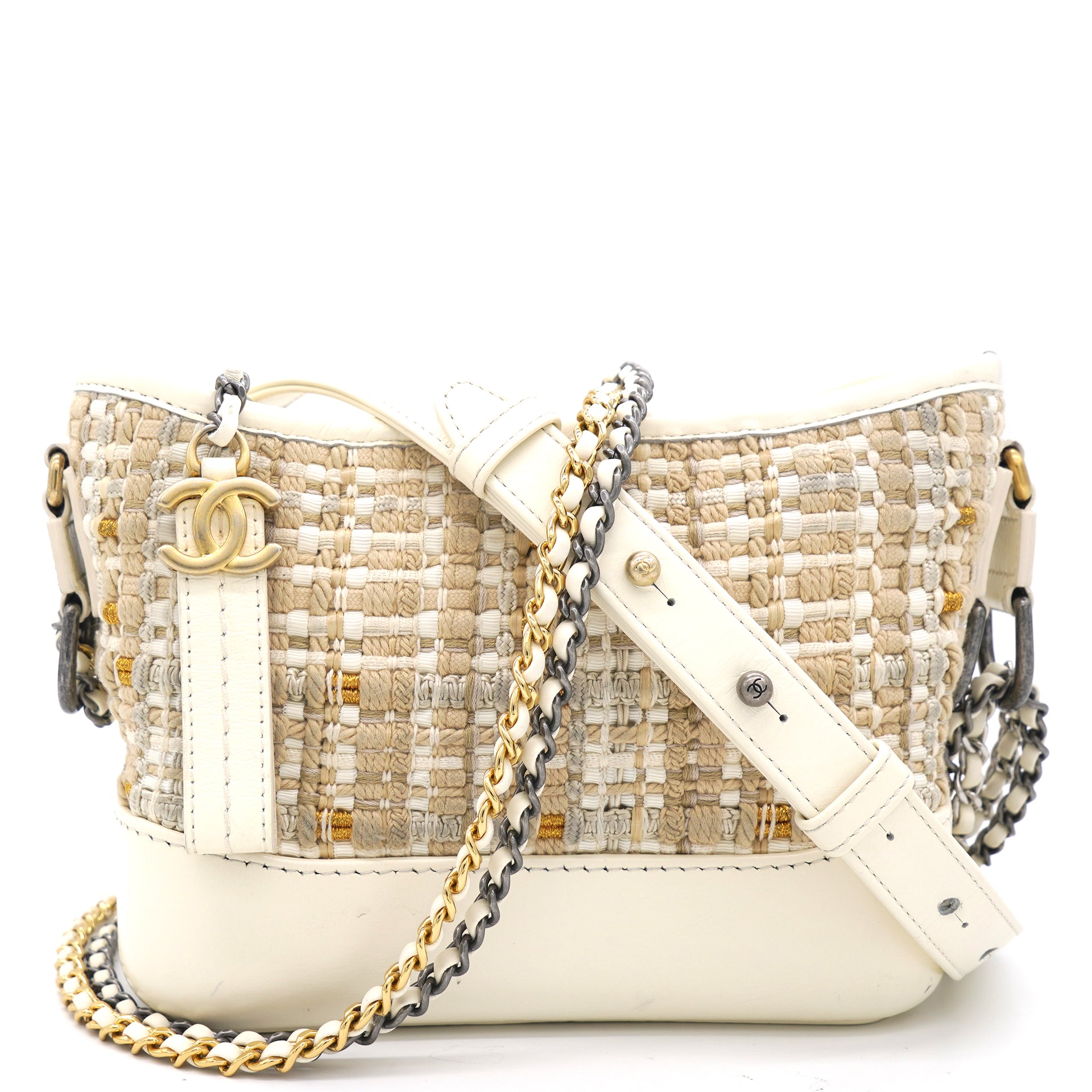 CHANEL 19A Gold Calf Skin Tweed Small Gabby Gabrielle Bag Mixed Hardwa   AYAINLOVE CURATED LUXURIES