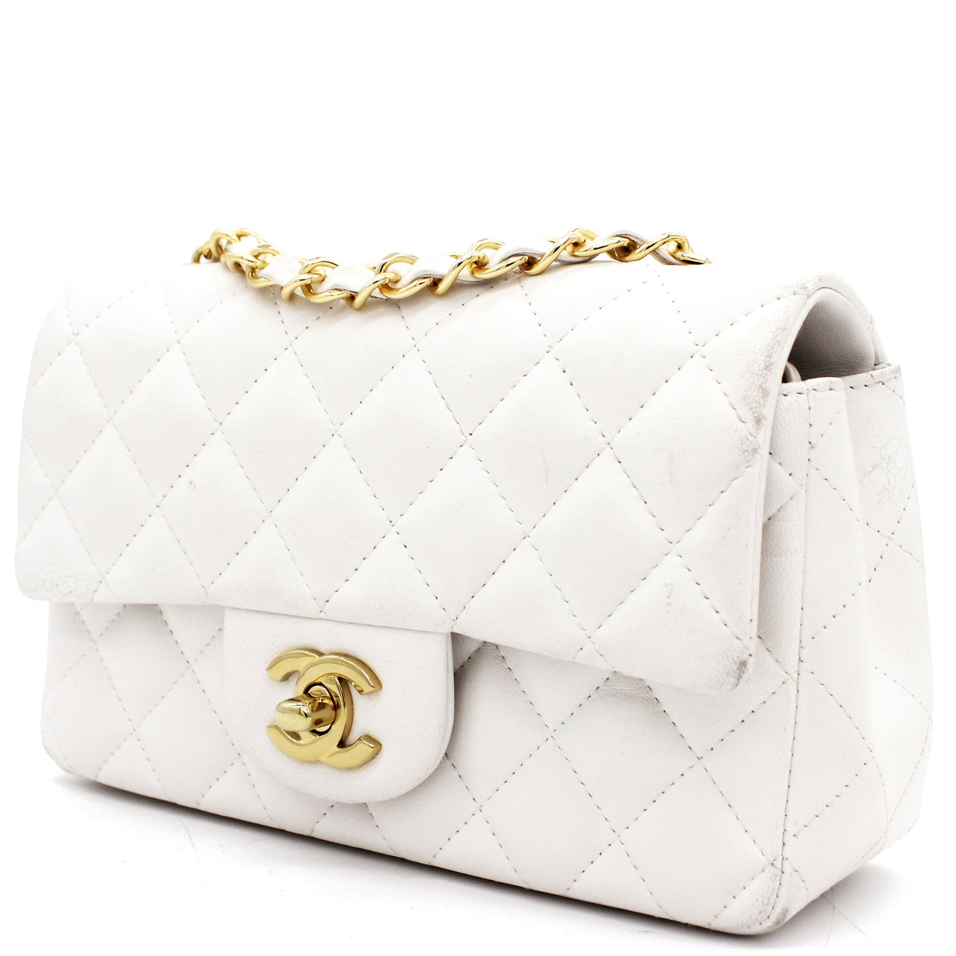 Chanel White Quilted Caviar Leather Classic Medium Double Flap Bag   Yoogis Closet