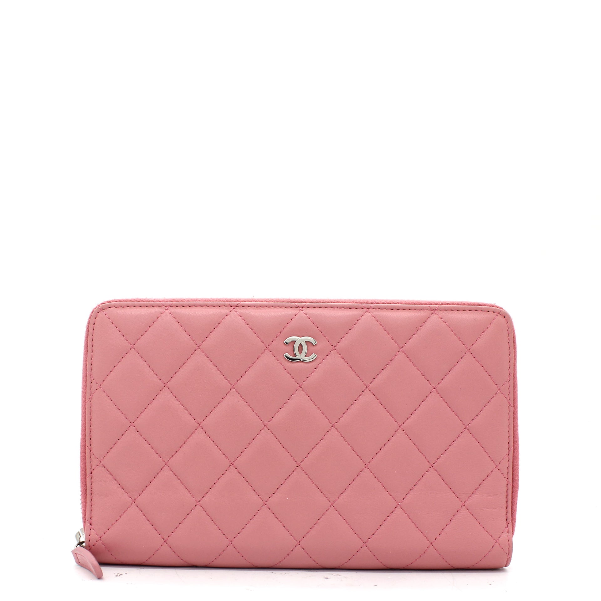 Chanel Lambskin Quilted Large Gusset Zip Around Wallet Pink  STYLISHTOP