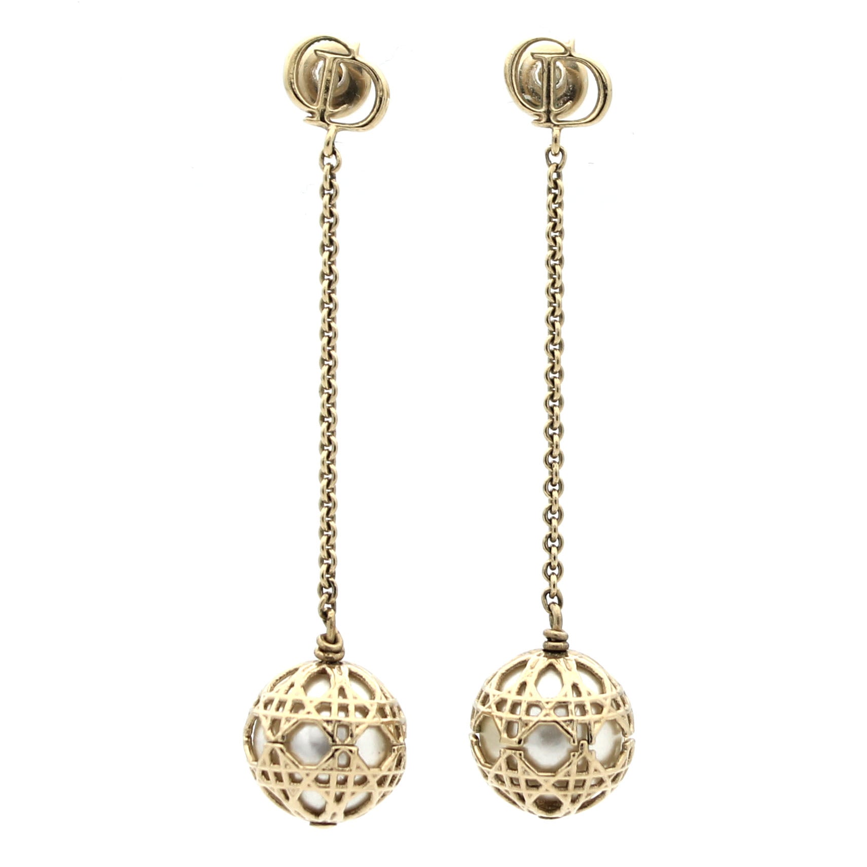 Christian Dior J039adior White Pearl Gold Tone Metal Dangle Earrings   eBay