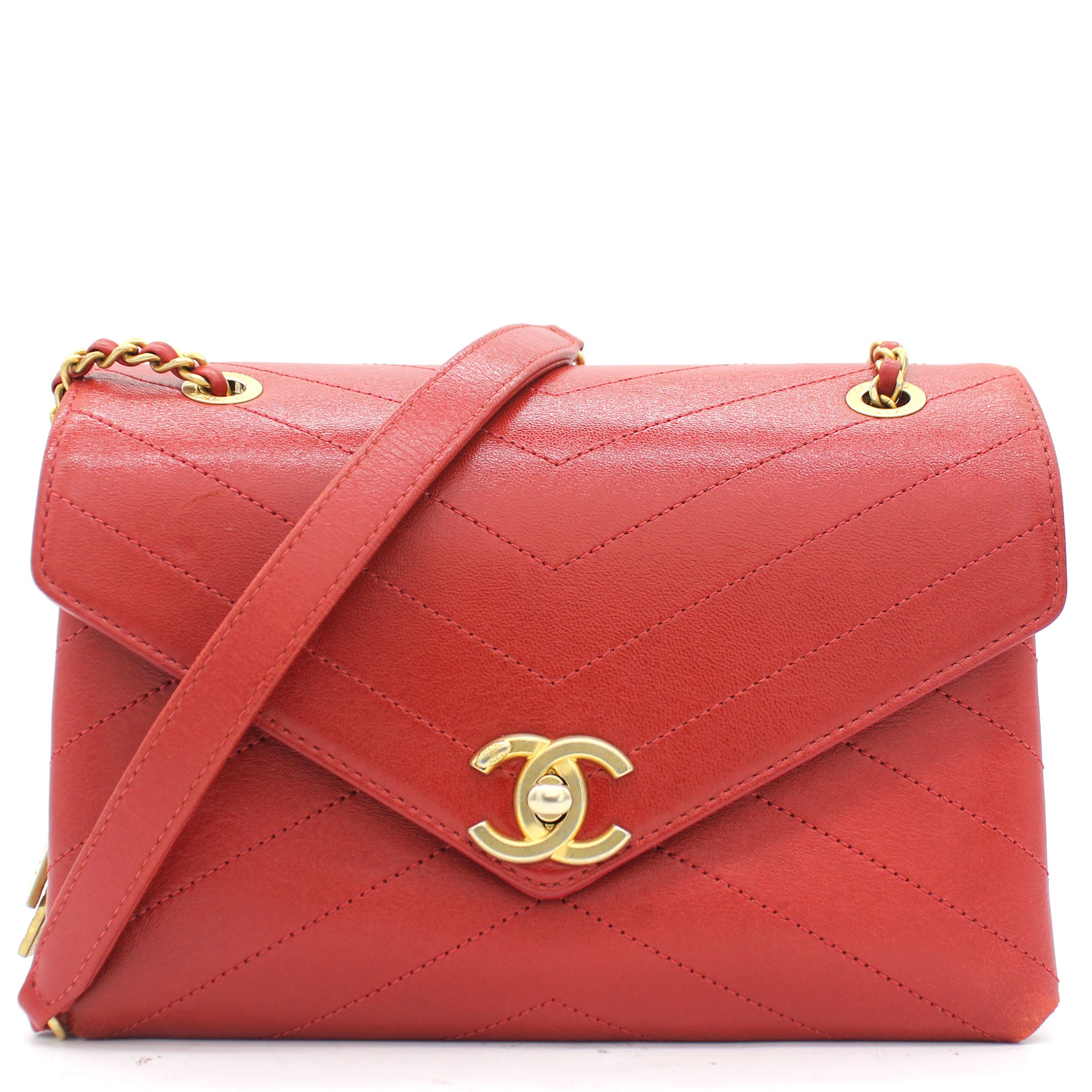 Chanel Calfskin Chevron Stitched Small Coco Flap Bag Red Stylishtop