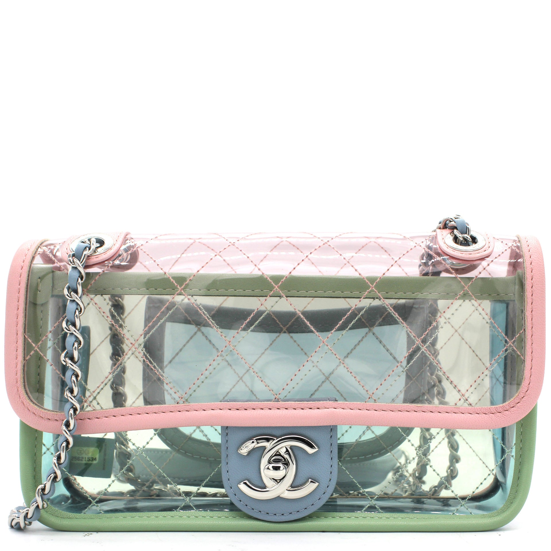 Chanel Runway Quilted Single Flap Shiny Silver Chain GreenYellowPink PvcLambskin  Bag Multiple colors Plastic ref65206  Joli Closet
