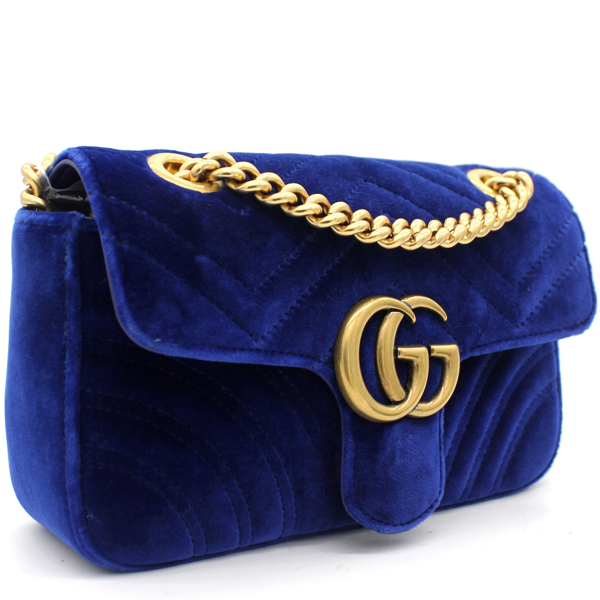 Gucci Marmont Matelassé Mini Velvet Blue Bag – STYLISHTOP