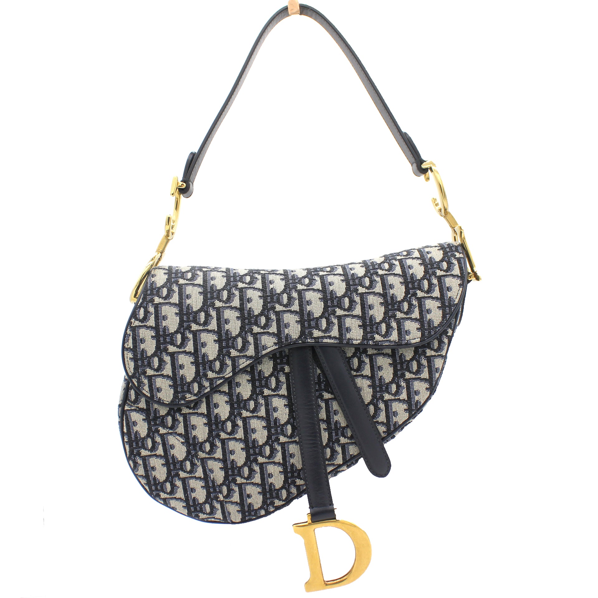 Saddle Pouch with Strap Beige and Black Dior Oblique Jacquard and Black  Grained Calfskin  DIOR GB