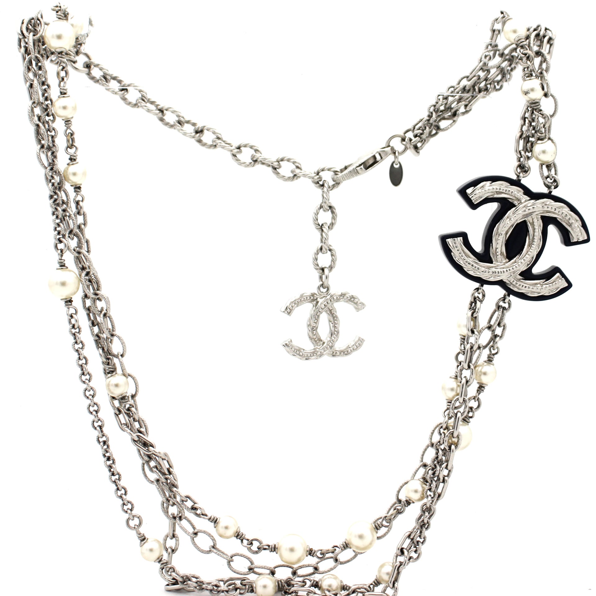 CHANEL Crystal CC Dangling Pearl Silver Necklace Womens Fashion Jewelry   Organisers Necklaces on Carousell