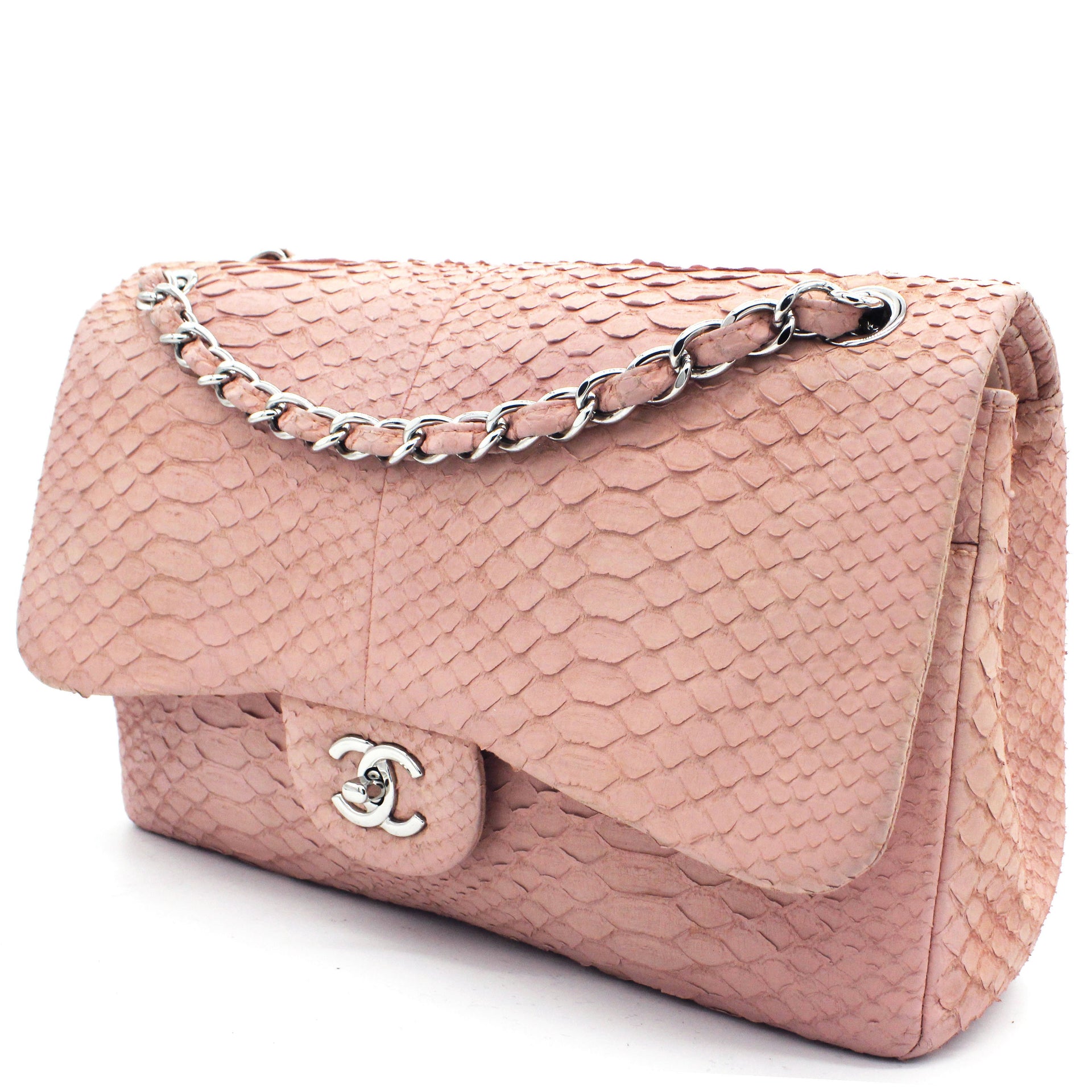 Timeless Chanel Gold Classic Medium Python Leather lined Flap Bag Pink  Golden Metal ref166773  Joli Closet