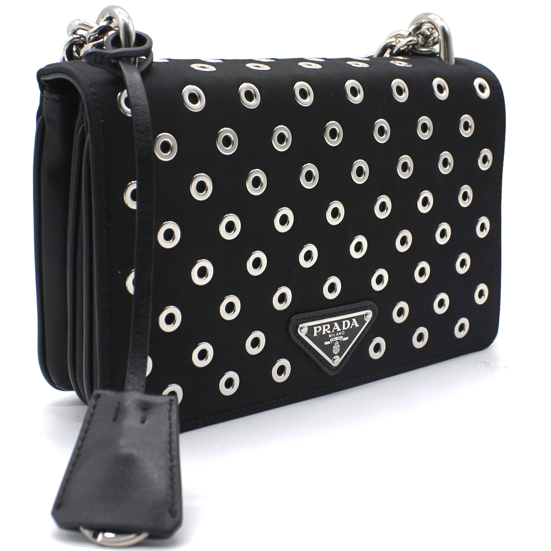 Prada Nylon And Leather Grommet Chain Crossbody – STYLISHTOP