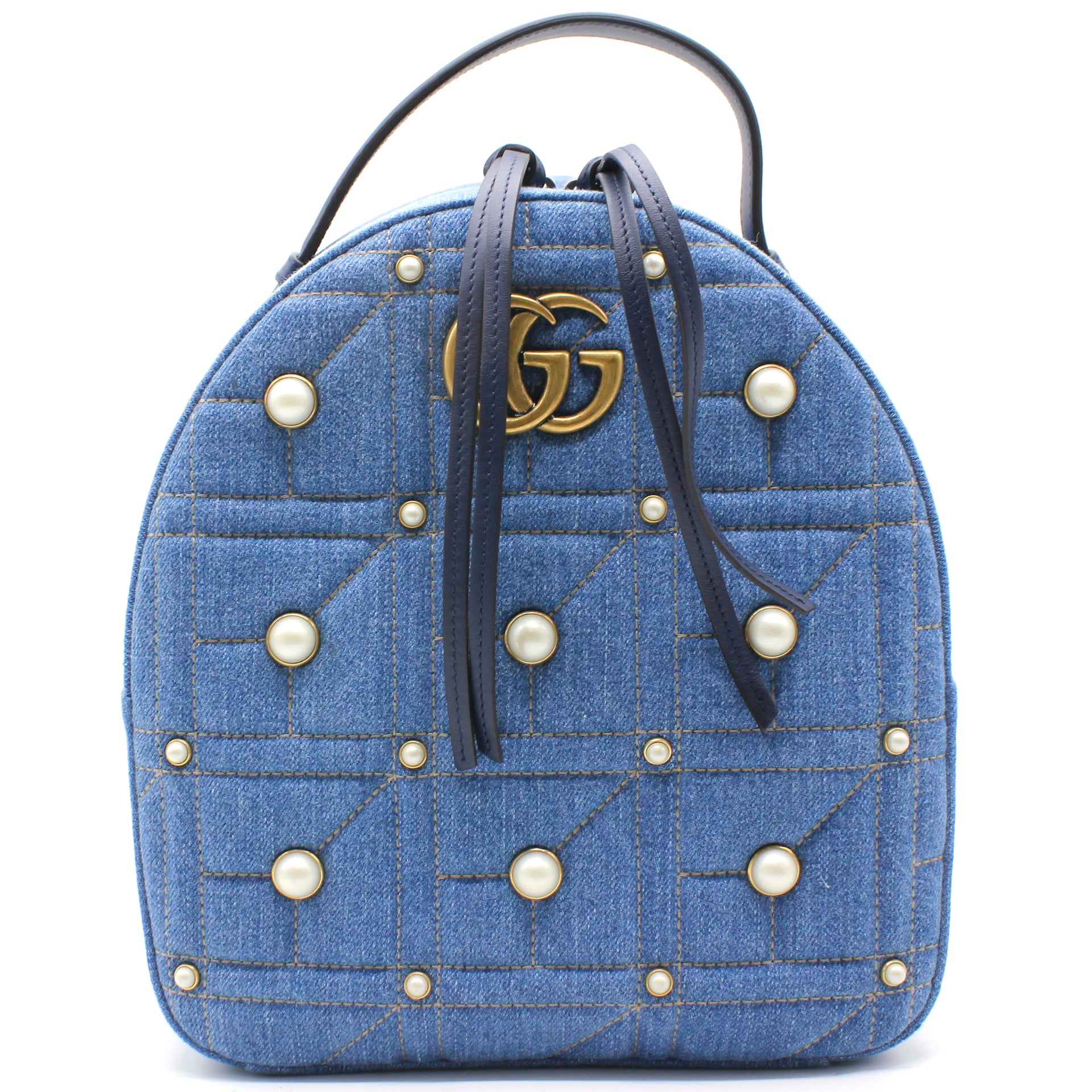 Gucci Denim Matelasse Pearl Studded GG Marmont Backpack Blue – STYLISHTOP