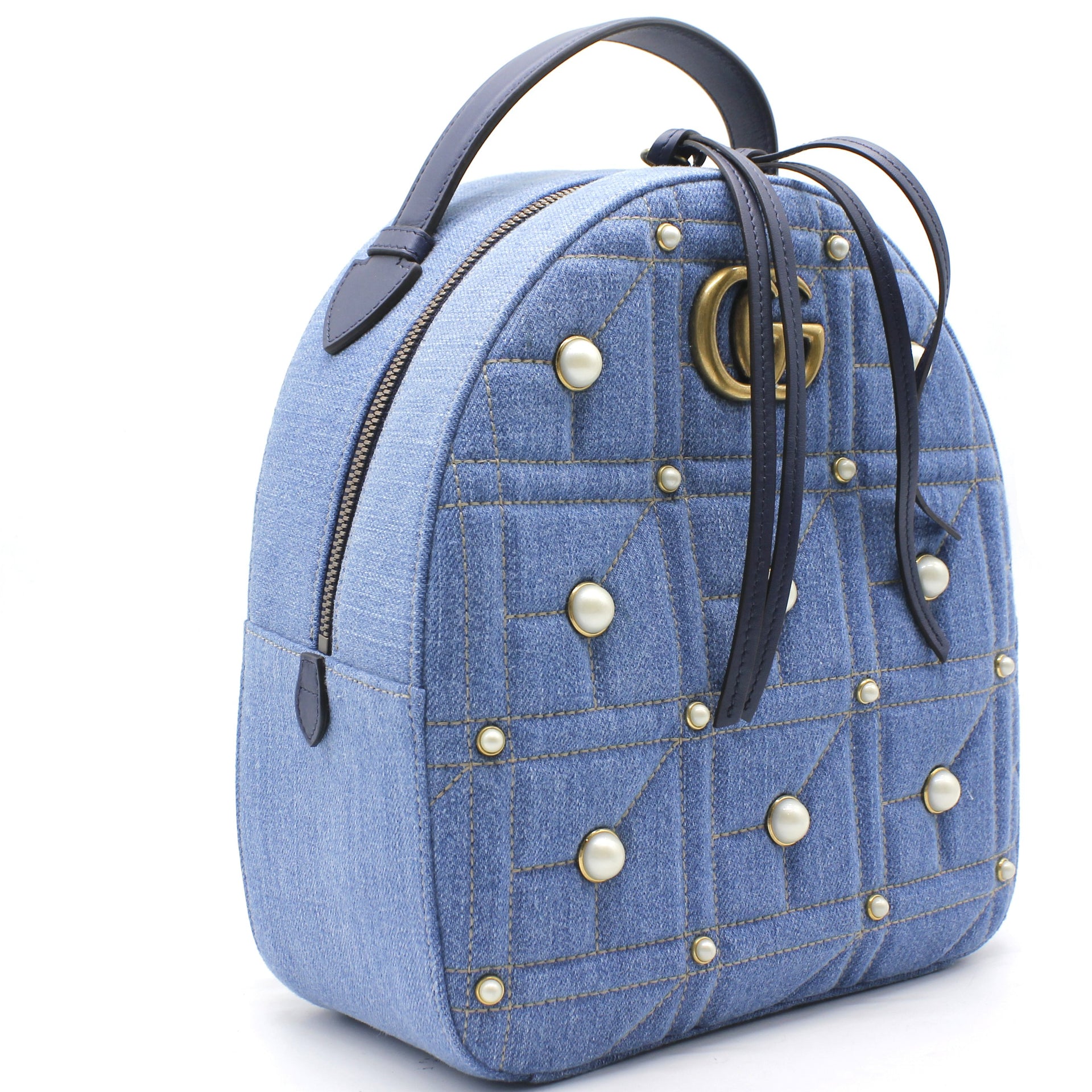 Gucci Denim Matelasse Pearl Studded GG Marmont Backpack Blue – STYLISHTOP