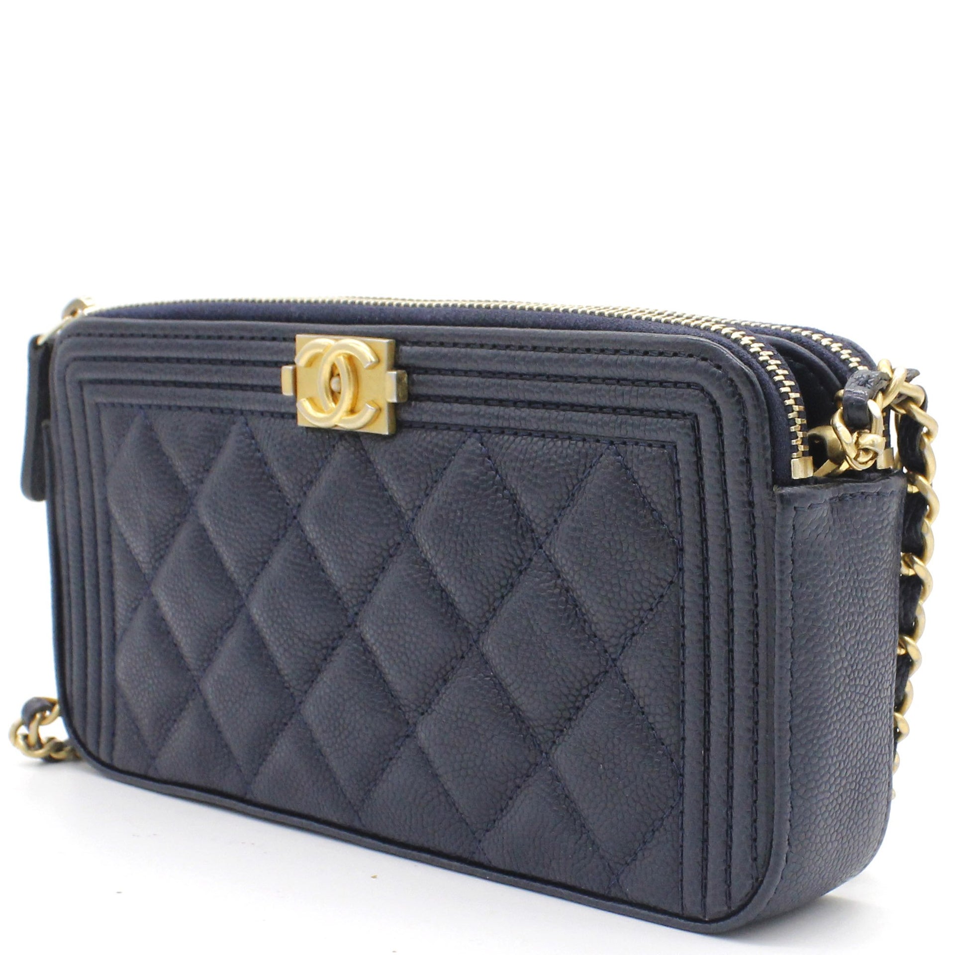 chanel double zipper wallet on chain