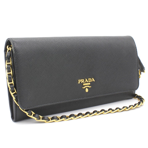 prada wallet on chain saffiano leather