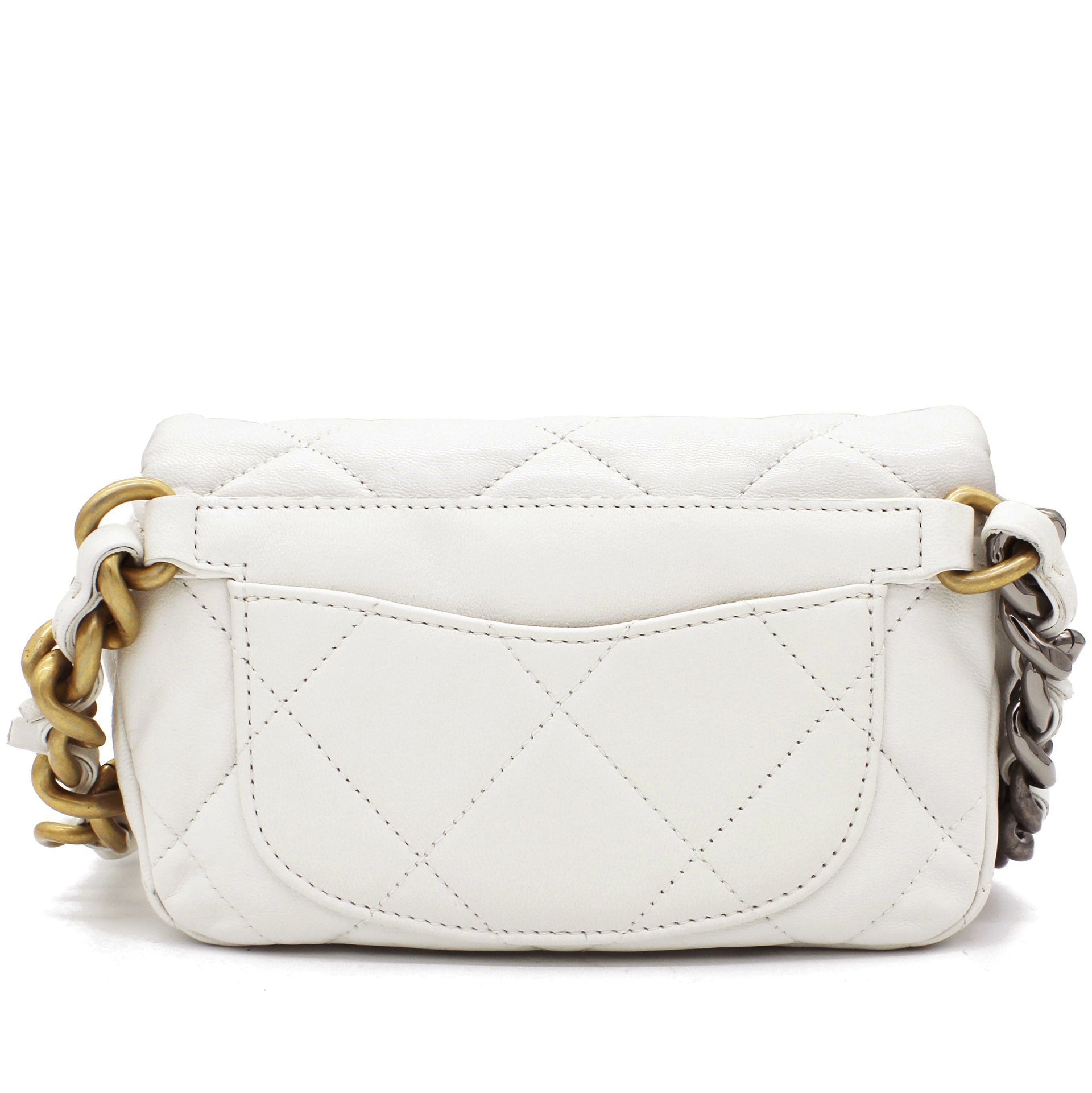 CHANEL Lambskin Quilted All About Chains Waist Belt Bag White 499090   FASHIONPHILE