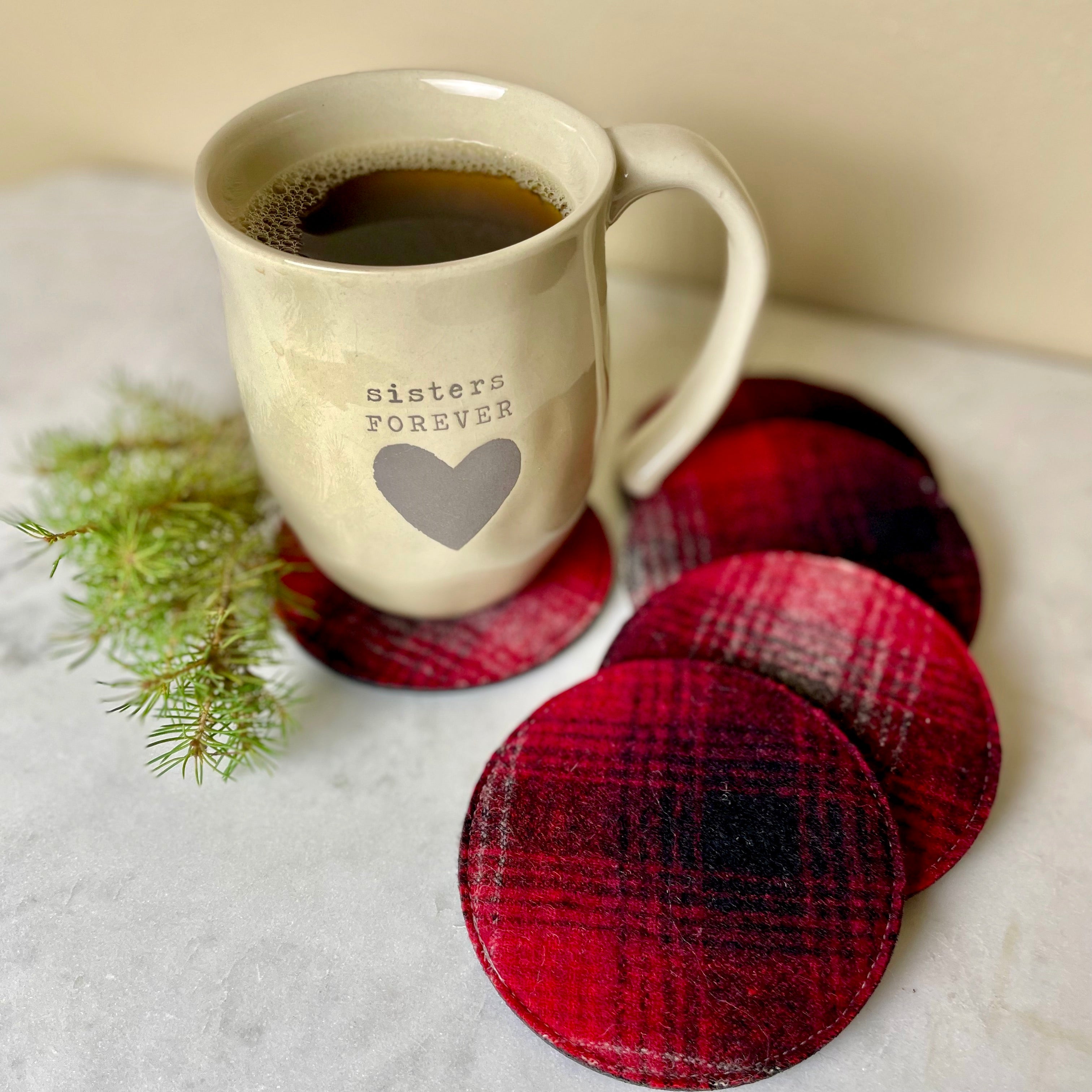 Tartan Plaid Felted Wool Coasters - Set of 4