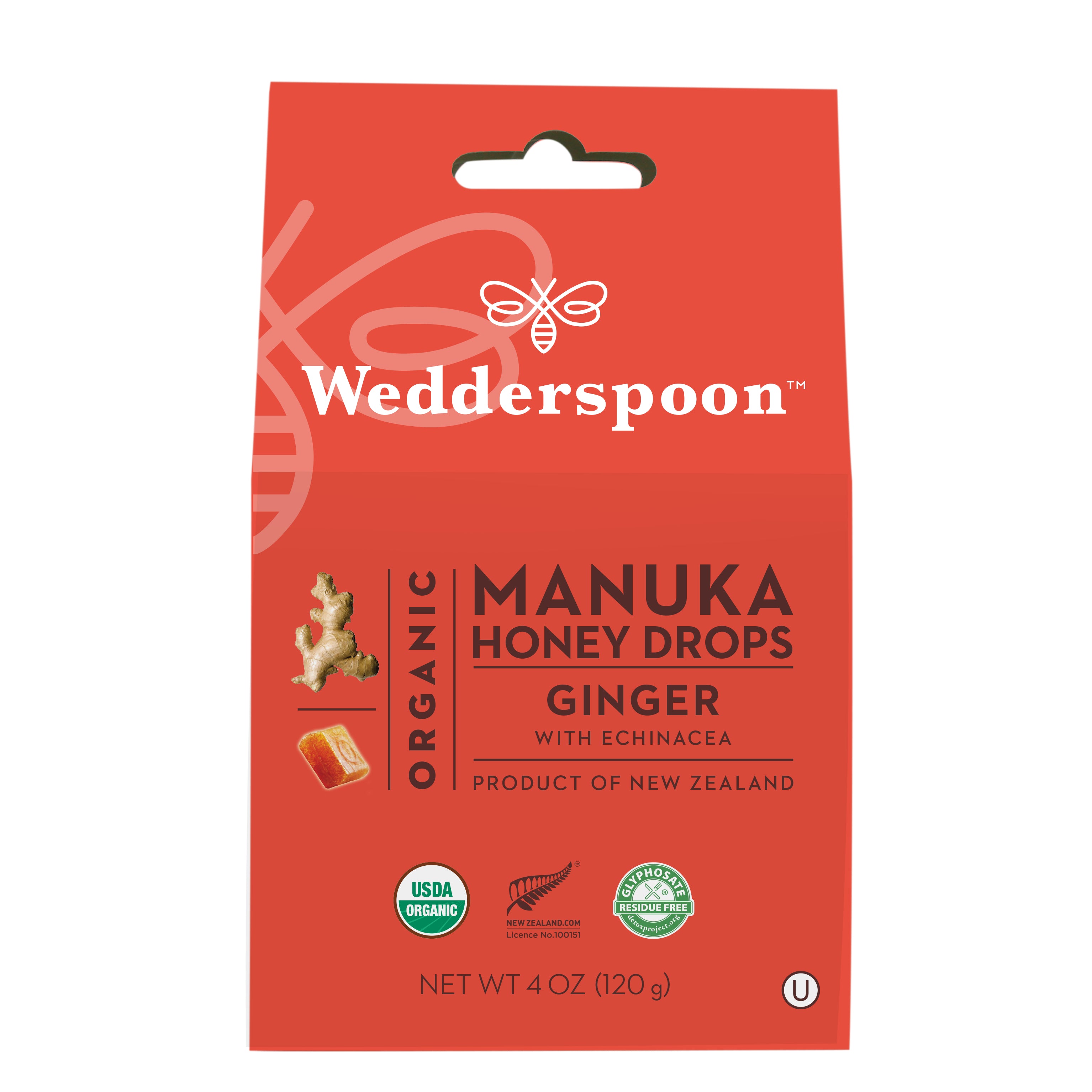 Organic Manuka Honey Drops - Ginger - Wedderspoon Organic product image