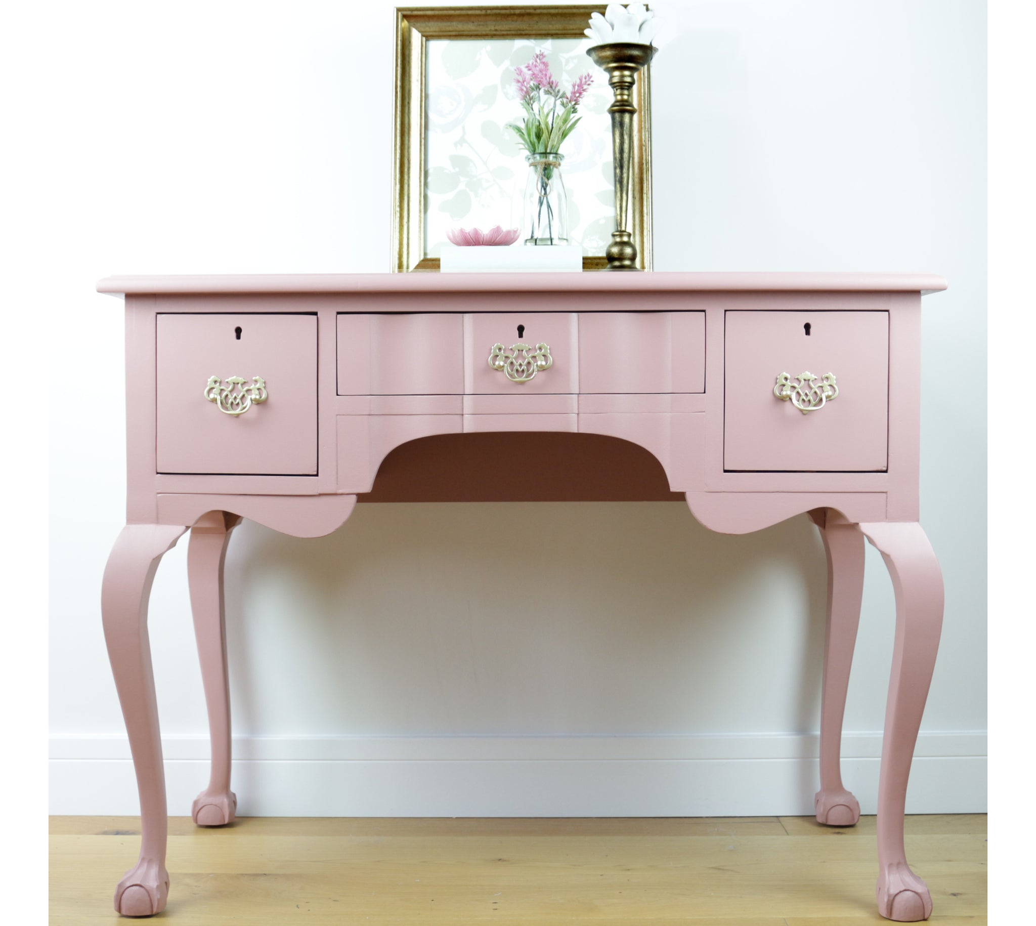 Antique Blush Pink Dressing Table Ball And Claw Feet Queen Ann