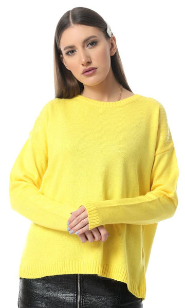 55454 Basic Pullover With Sequins Shoulder - Yellow - Ravin 