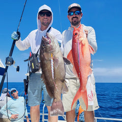 Johnny Steadham and Chris Doyle with Queen Snapper and Snowy Grouper Slow Pitch Jigging