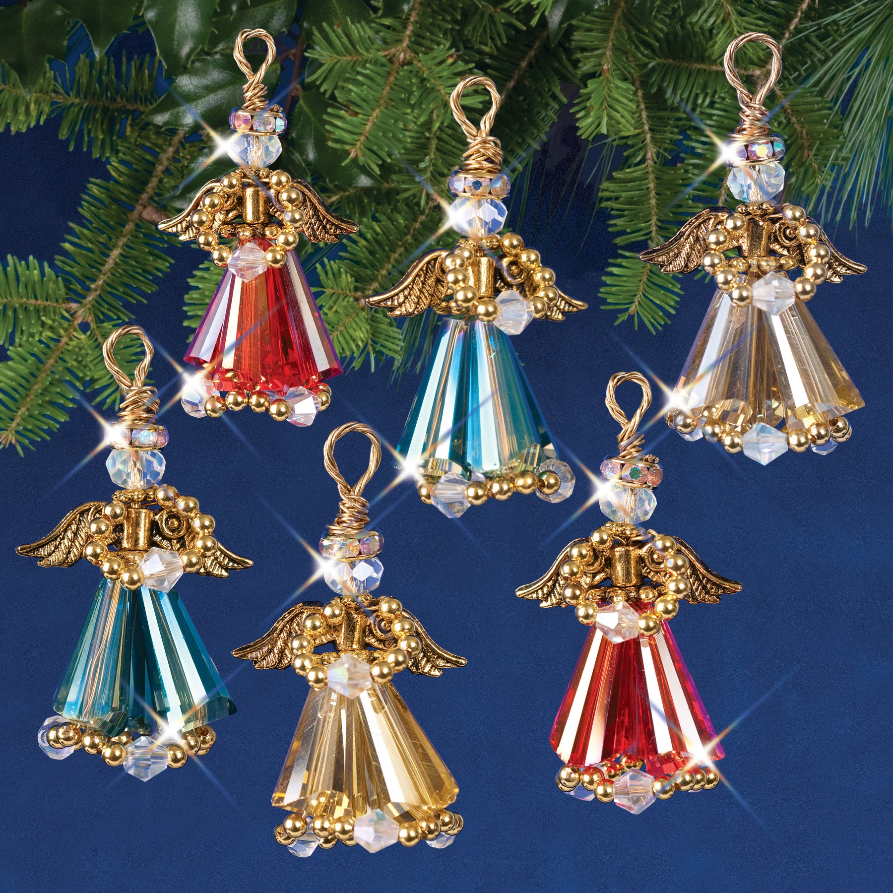 Beaded Ornament Kit: Crystal Angels - Gold | Solid Oak
