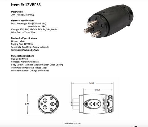 Priza si stecher marin motoare electrice barca Marinco 70Ah