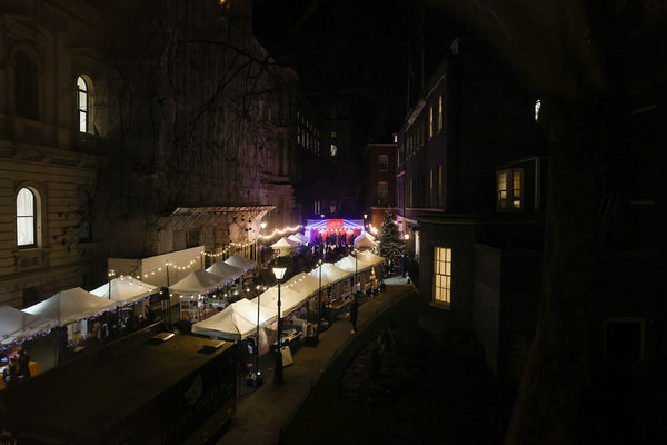 Image shows an aerial shot of the Festive Showcase of small British businesses in the UK