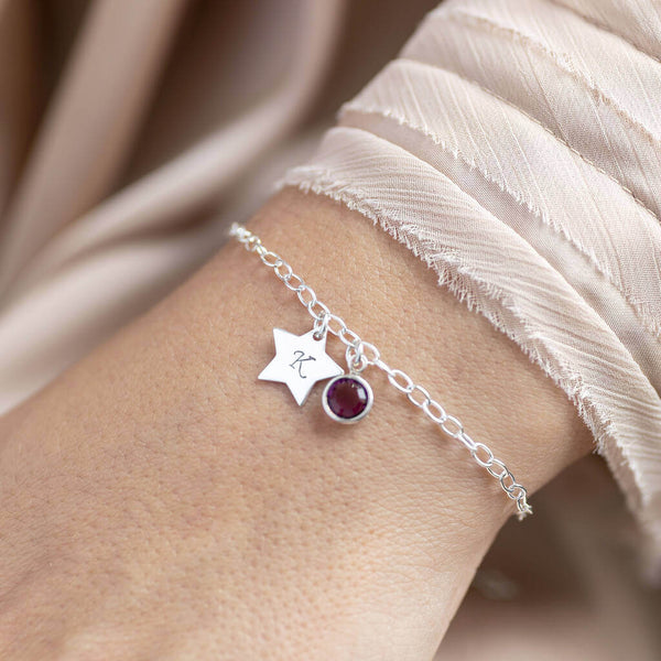 Birthstone & Italic Initial Charm Bracelet