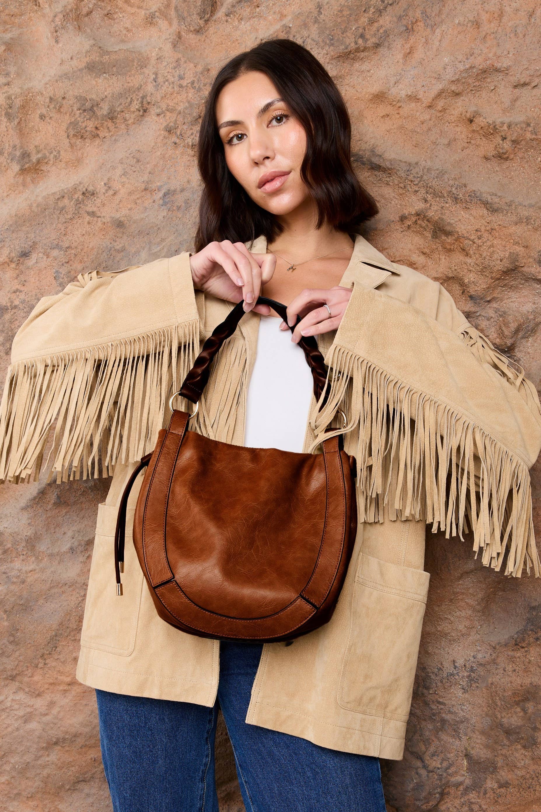 M2617 Rowan Paneled Hobo w/ Twisted Handle & Long Strap