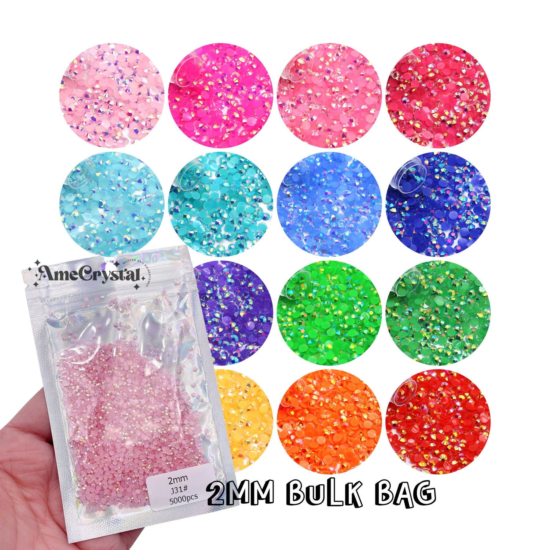 3MM BULK BAGS 5000 Pcs Jelly Rhinestones Non Hotfix Embellishments