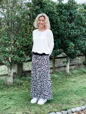 Leopard Pleated Skirt | Cream