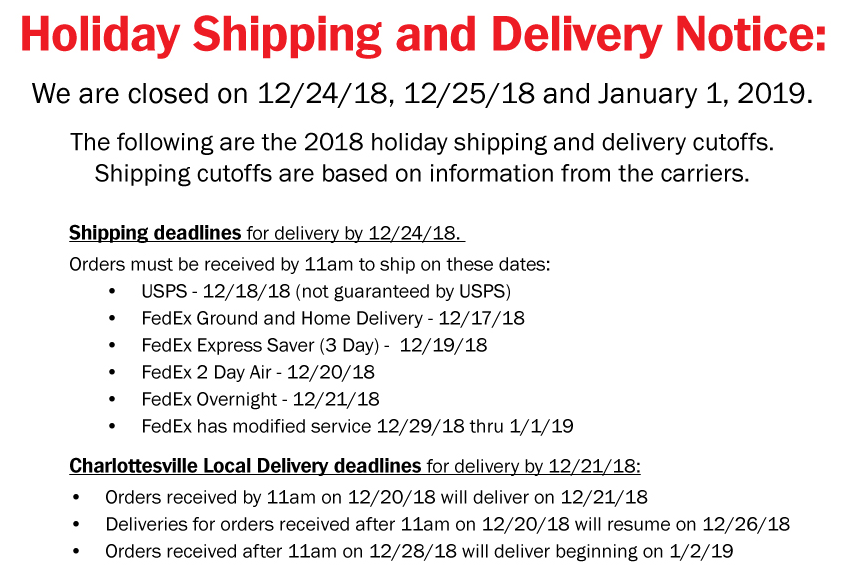 Holiday Shipping Information