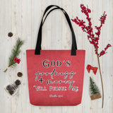 Limited Edition Premium Tote Bag - God's Goodness + Mercy Will Pursue Me (Design: Red Textured)