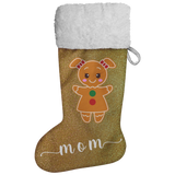 Personalised Name Fluffy Sherpa Lined Christmas Stocking - Gingerbread Woman (Design: Gold)