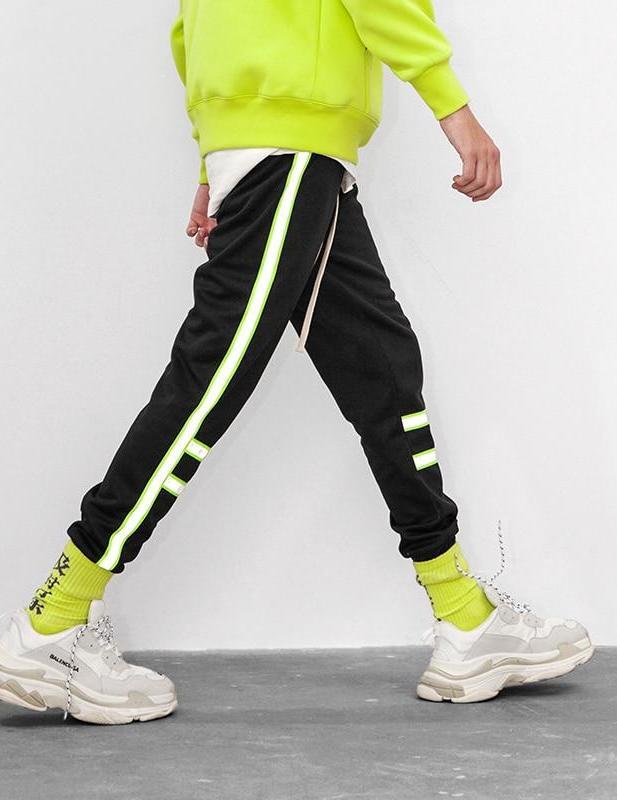 Reflective Stripe Fluorescent Neon Green Track Pants Jogger | Vesto