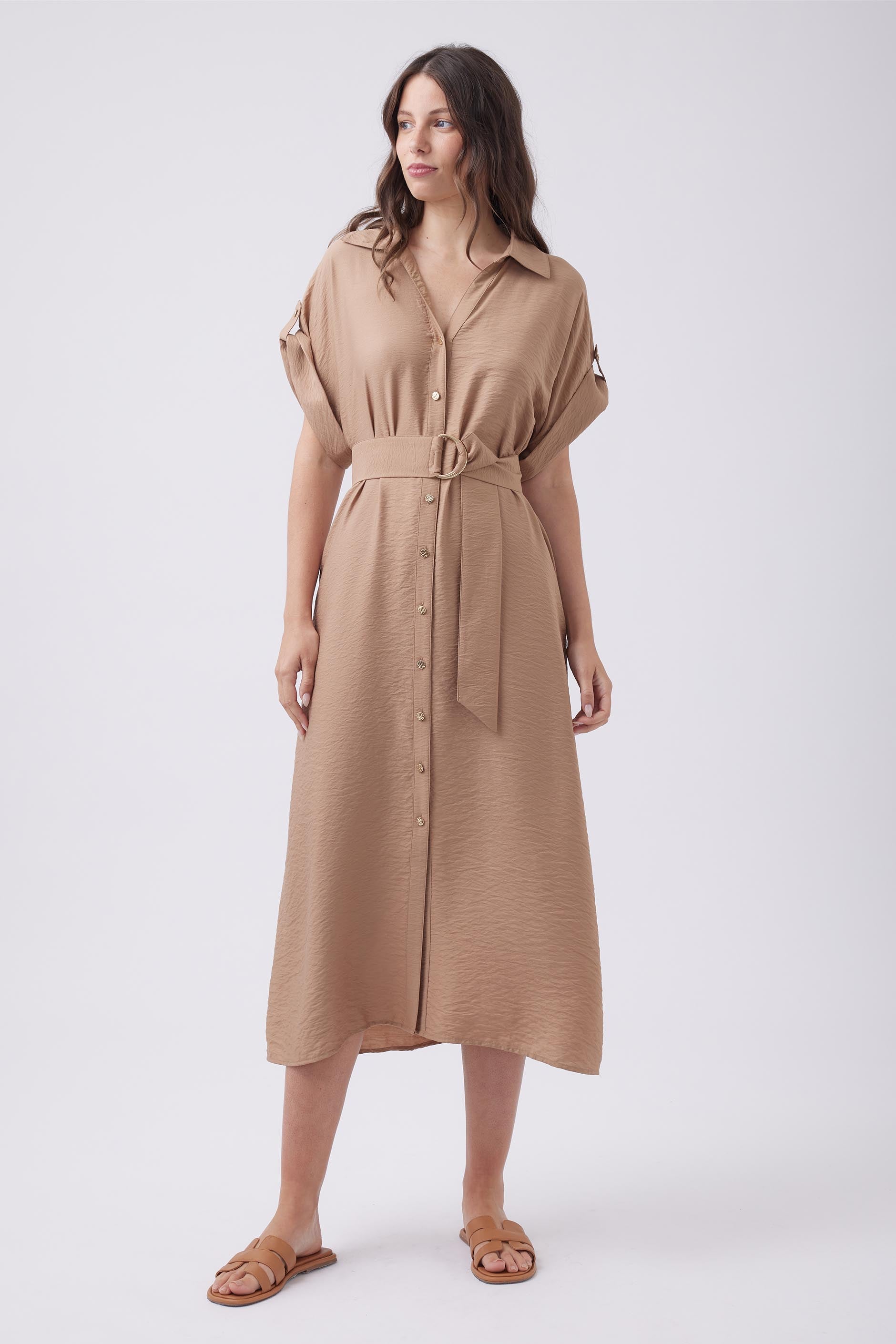 Nadia Midi Shirt Dress - Camel | DECJUBA