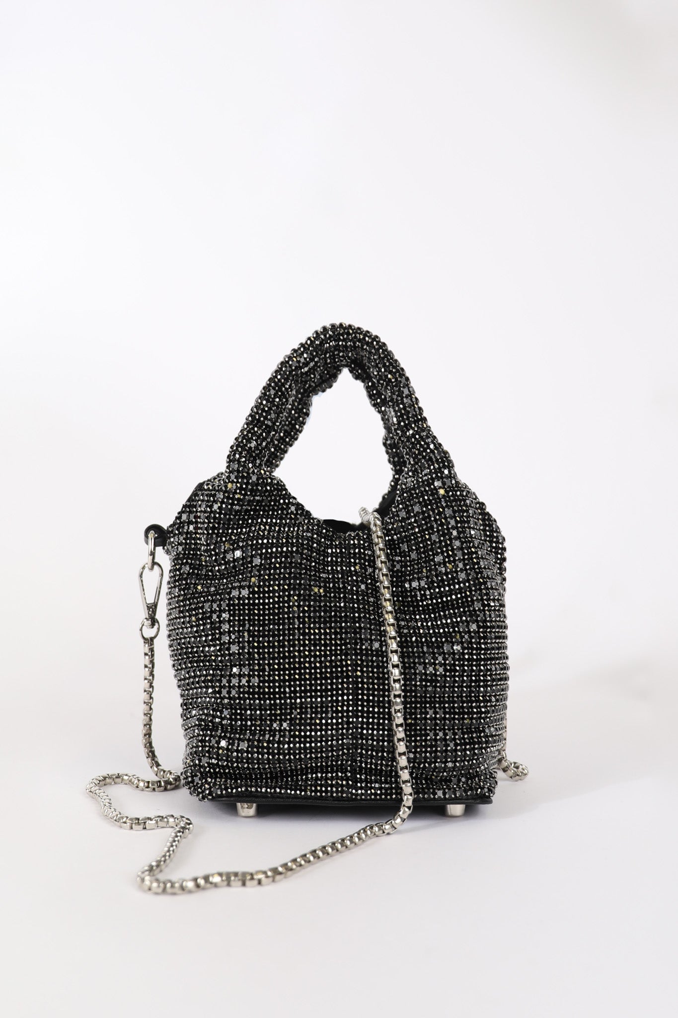 Rhinestoneembellished clutch bag  BlackSilvercoloured  Ladies  HM IN