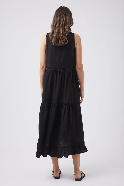 Samantha Drawstring Midi Dress - Black | DECJUBA