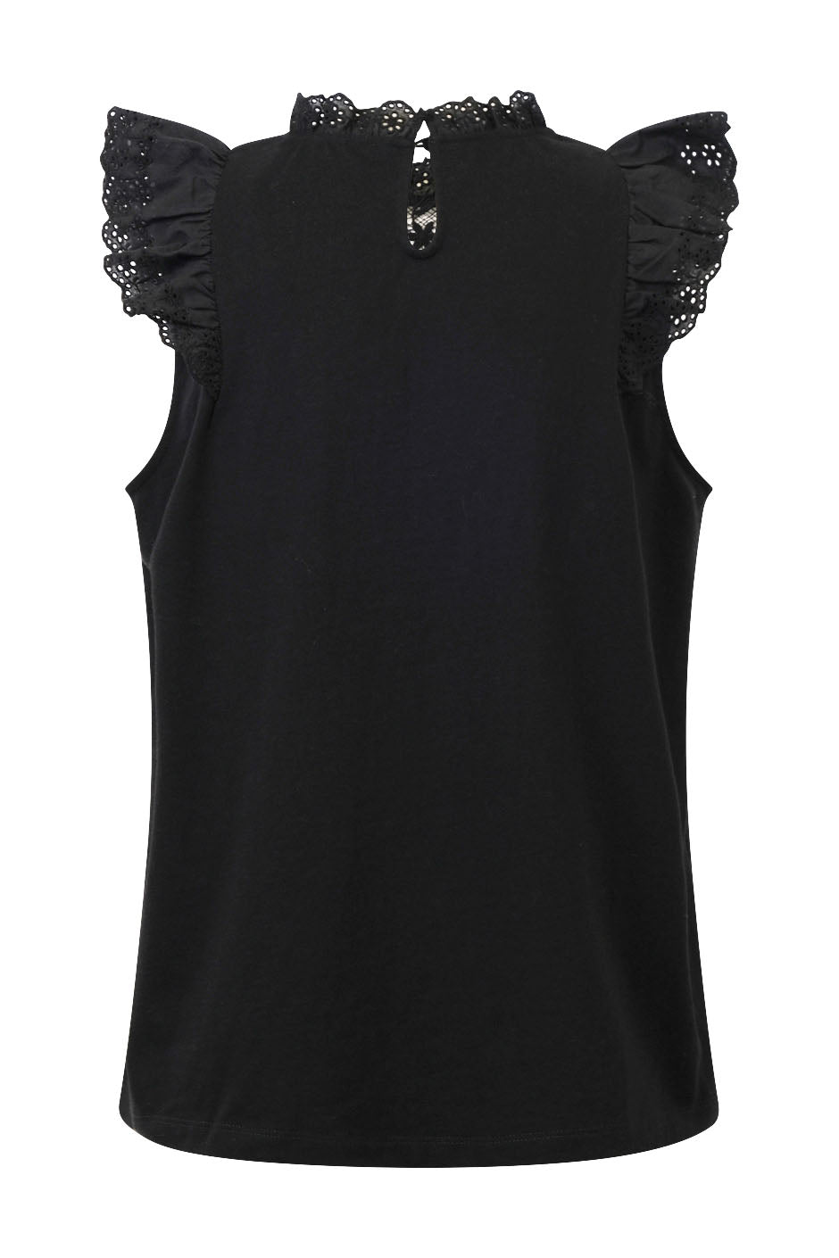 Black Lace Trim Frill Scoop Neck T-Shirt