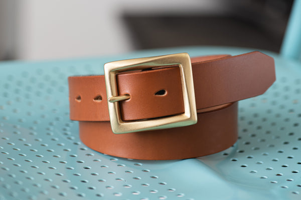 CUSTOMIZABLE - 5 COLORS Unisex Brown Vegetable-tanned Leather Garrison Belt (~1.3 inch, 34 mm wide) - Eternal Leather Goods