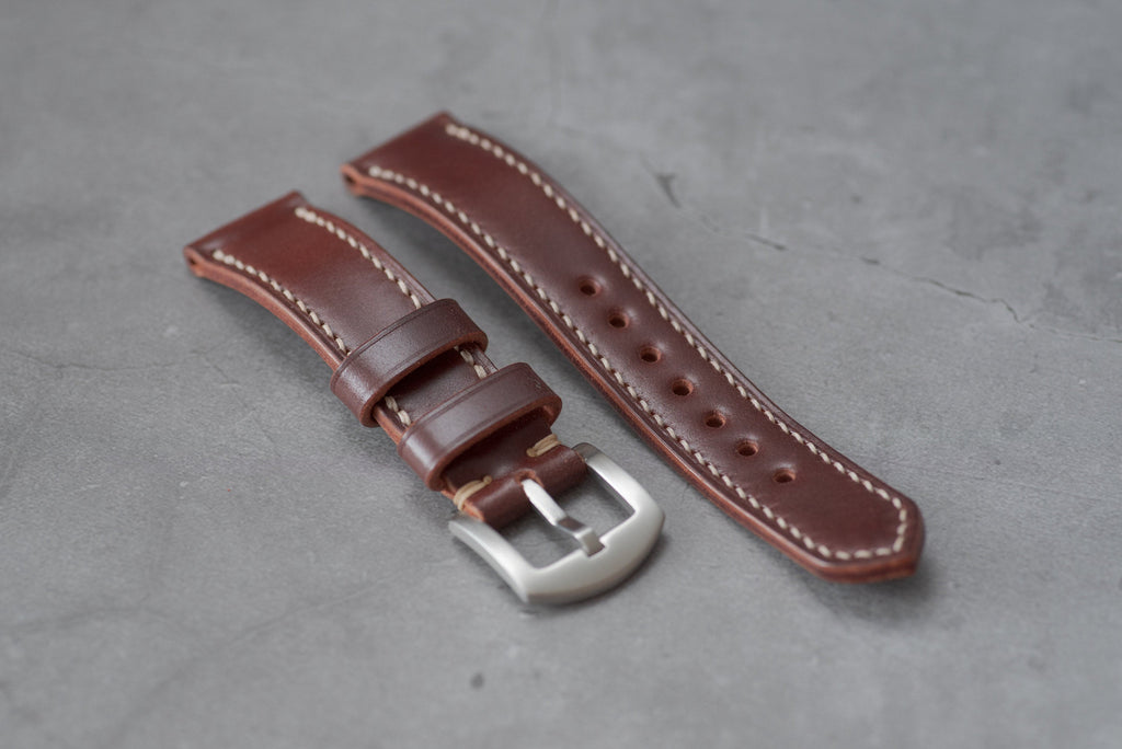 Burgundy Shell Cordovan Leather Tapered Basic Watch Strap (18, 20, 22 ...
