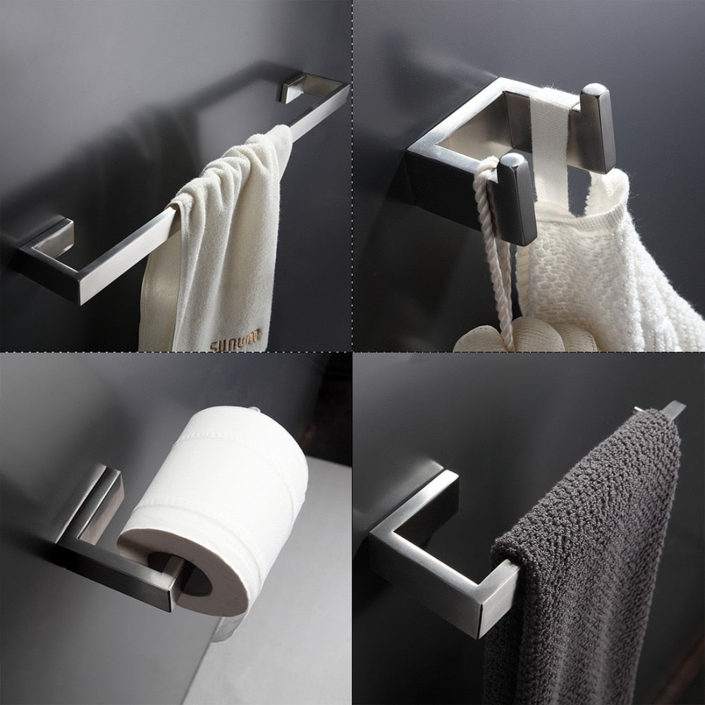 Stainless Bathroom Accessories Set Single Towel Bar, Hook, – aplusfaucet