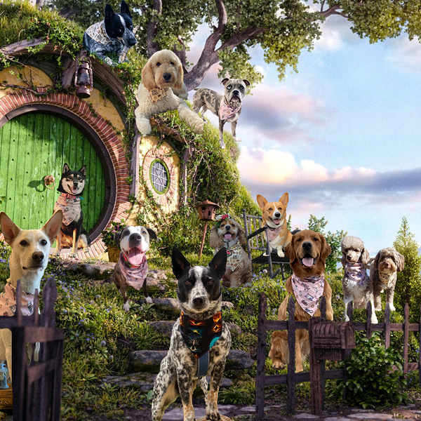 Pets photoshopped in front of Bag End