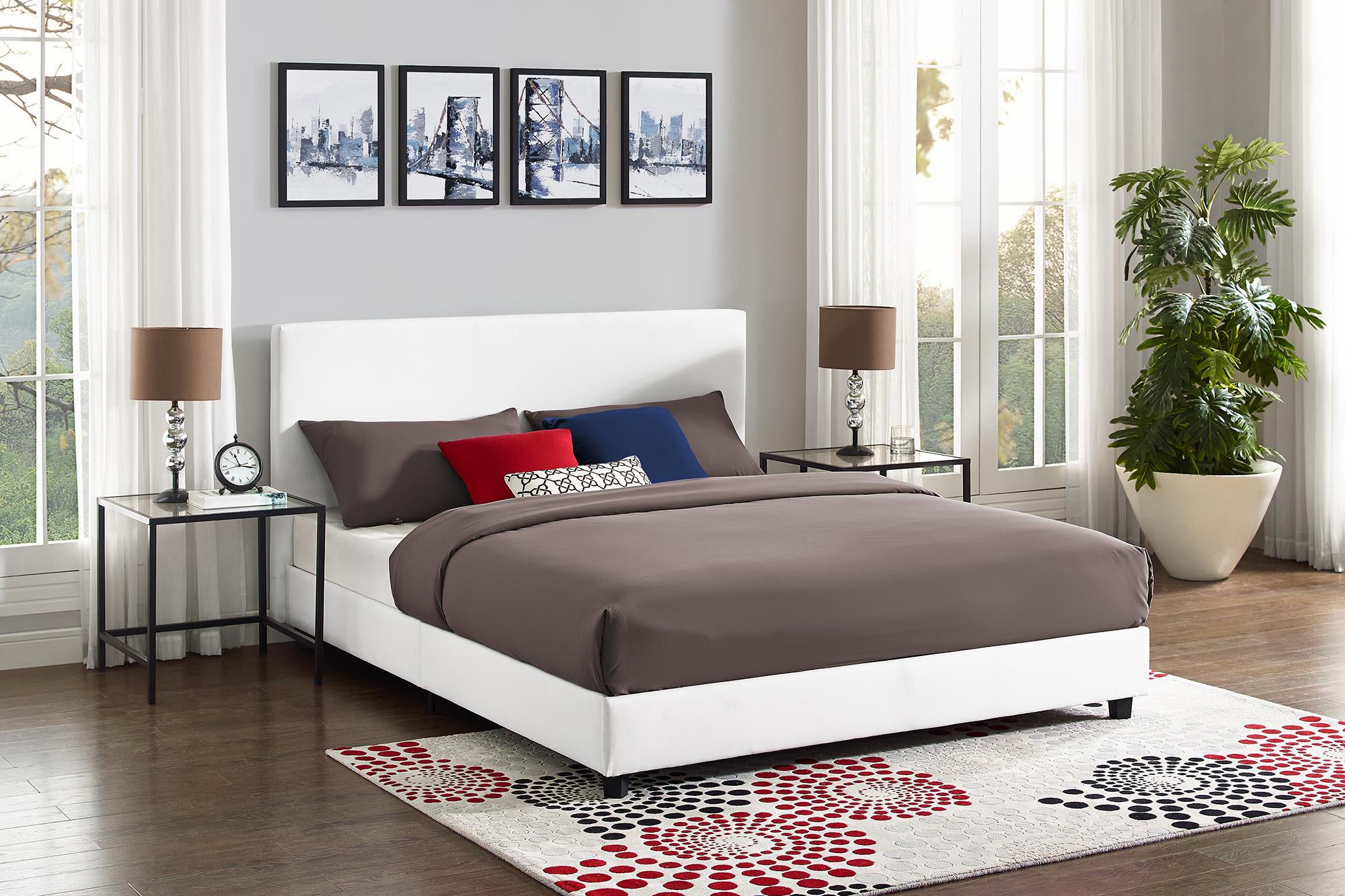 Mainstays Upholstered Bed White Faux Leather Queen Twigs Direct