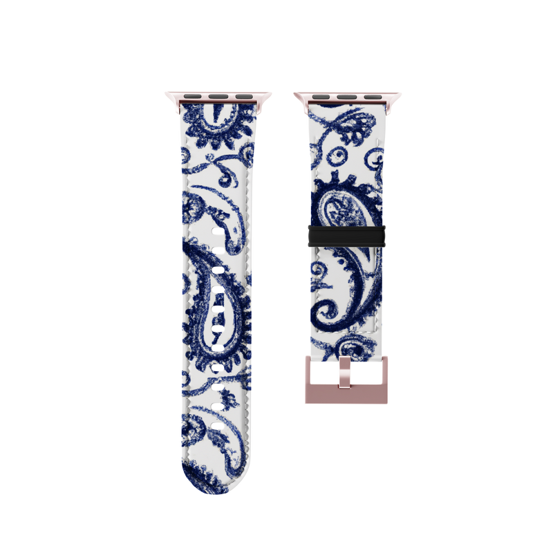 Dark Blue and White Super Paisley Collection Band For Apple Watch