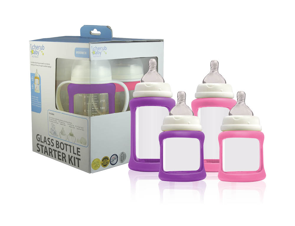 Glass Baby Bottles Starter Kit (Purple 